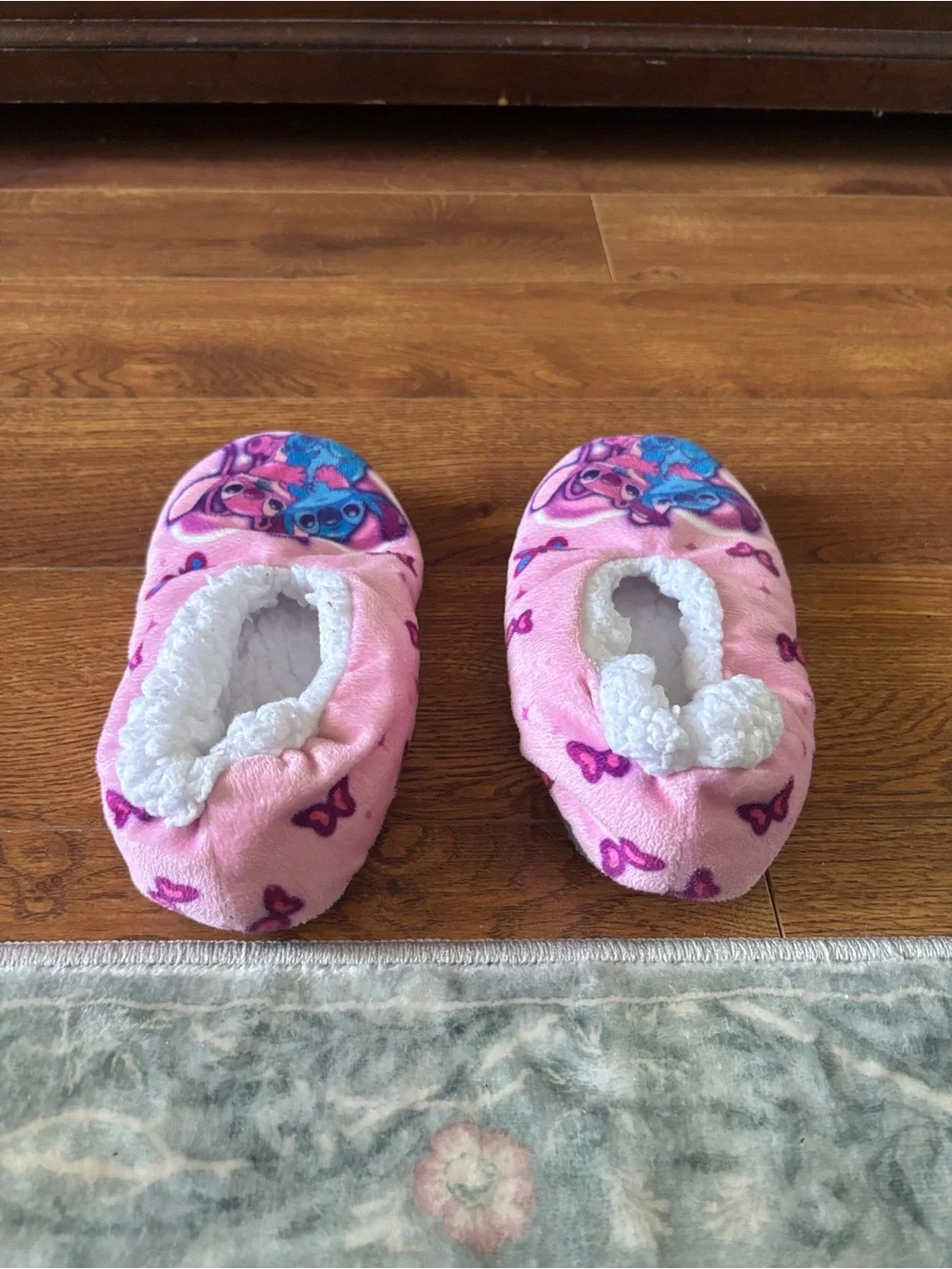 Kids Pink Character Fleece One-Piece Slippers Disney Stitch & Angel size 13/1